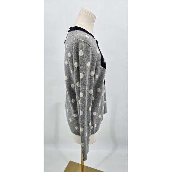 J.Crew 100% Cashmere Twee Whimsical Bow Tie Sweater Gray Polka Dot Size M - Picture 2 of 6